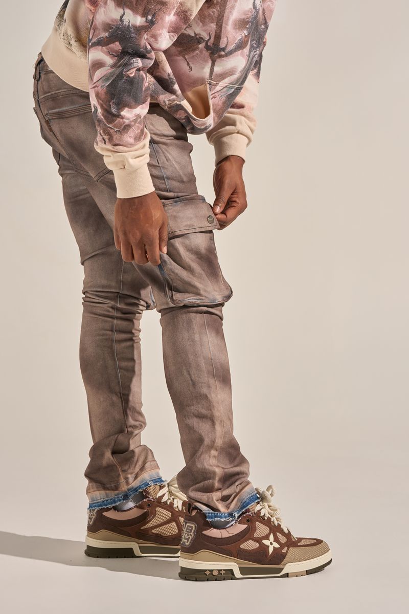 PHEELINGS "BUILT TO HEAL" CARGO STACK DENIM (FADED MAROON)
