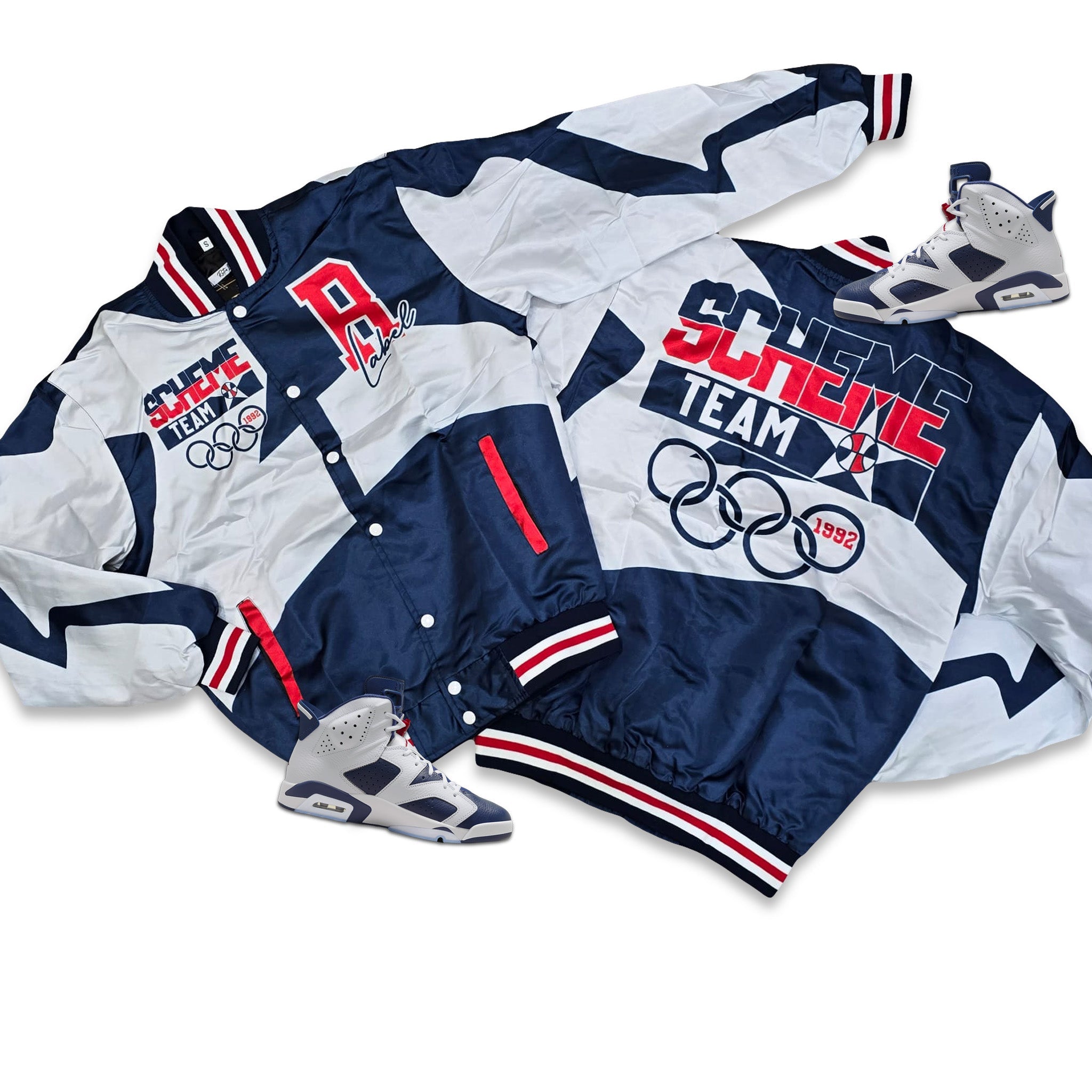 RETRO LABEL SCHEME TEAM SATIN JACKET (Retro 6 OLYMPIC)