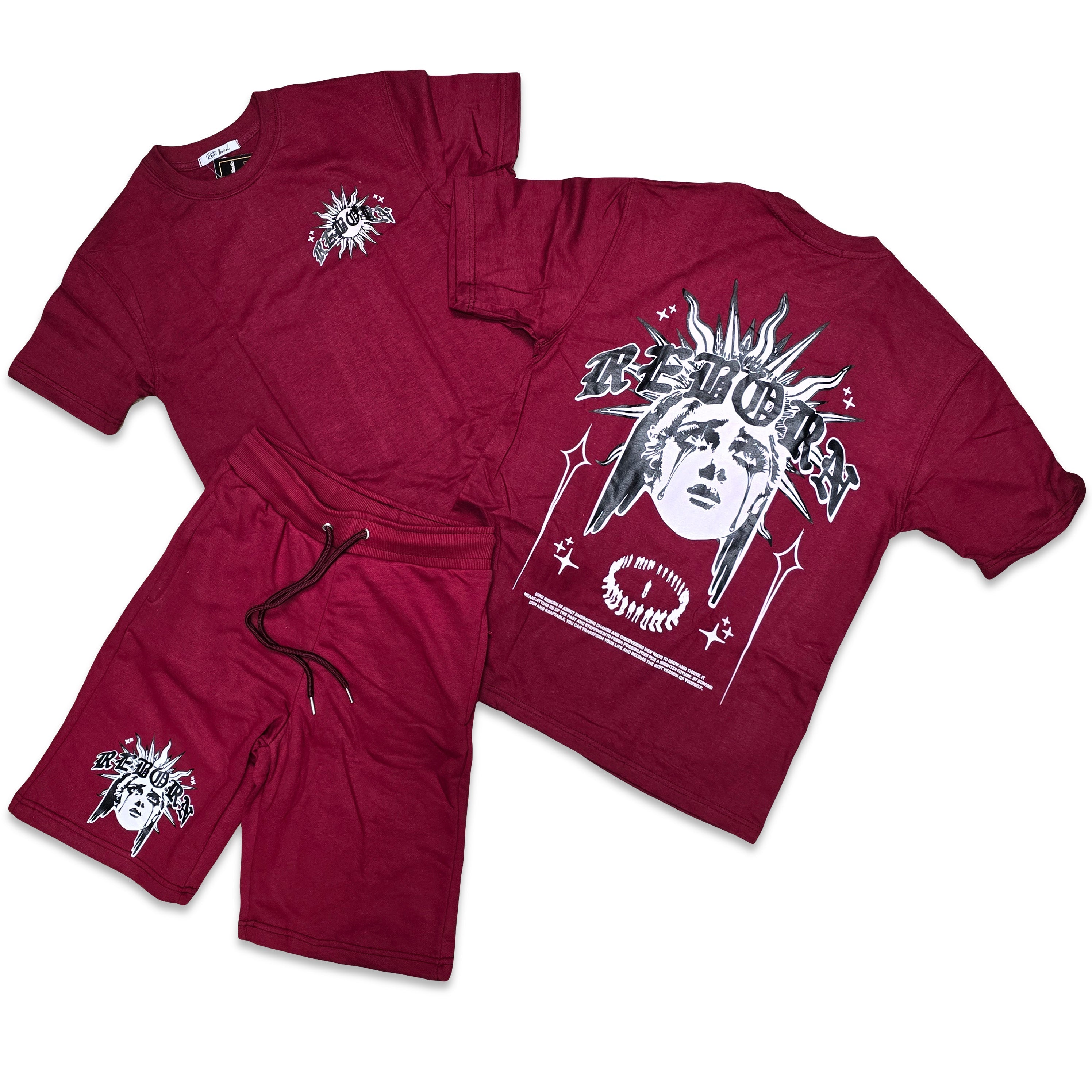 Retro Label REBORN Shorts and Shirt Set (Retro 1 Metallic Burgundy)