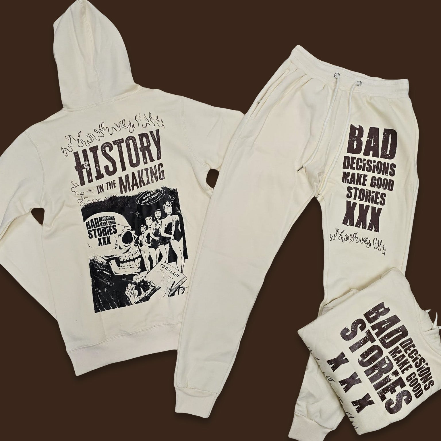 RETRO LABEL BAD DECISIONS HOODIE & JOGGER SET (RETRO 1 MOCHA'S LOW)