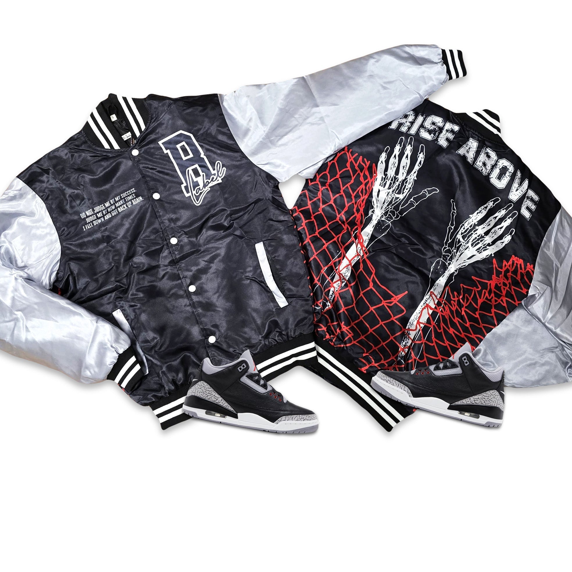 RETRO LABEL RISE ABOVE SATIN JACKET (RETRO 3 Retro OG Black Cement)
