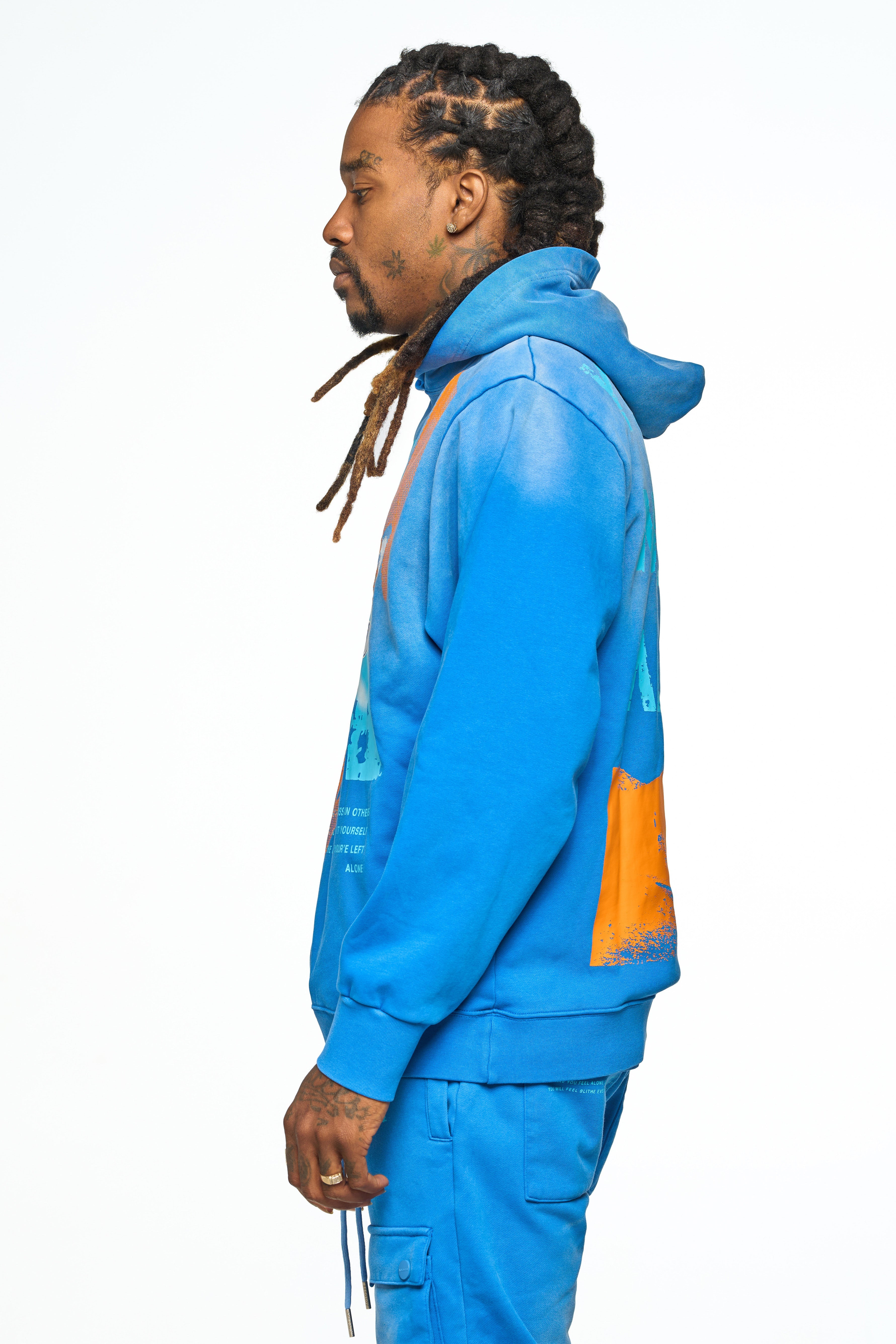 AOLOGNE NEVER ALONE BLUE HOODIE (BLUE)