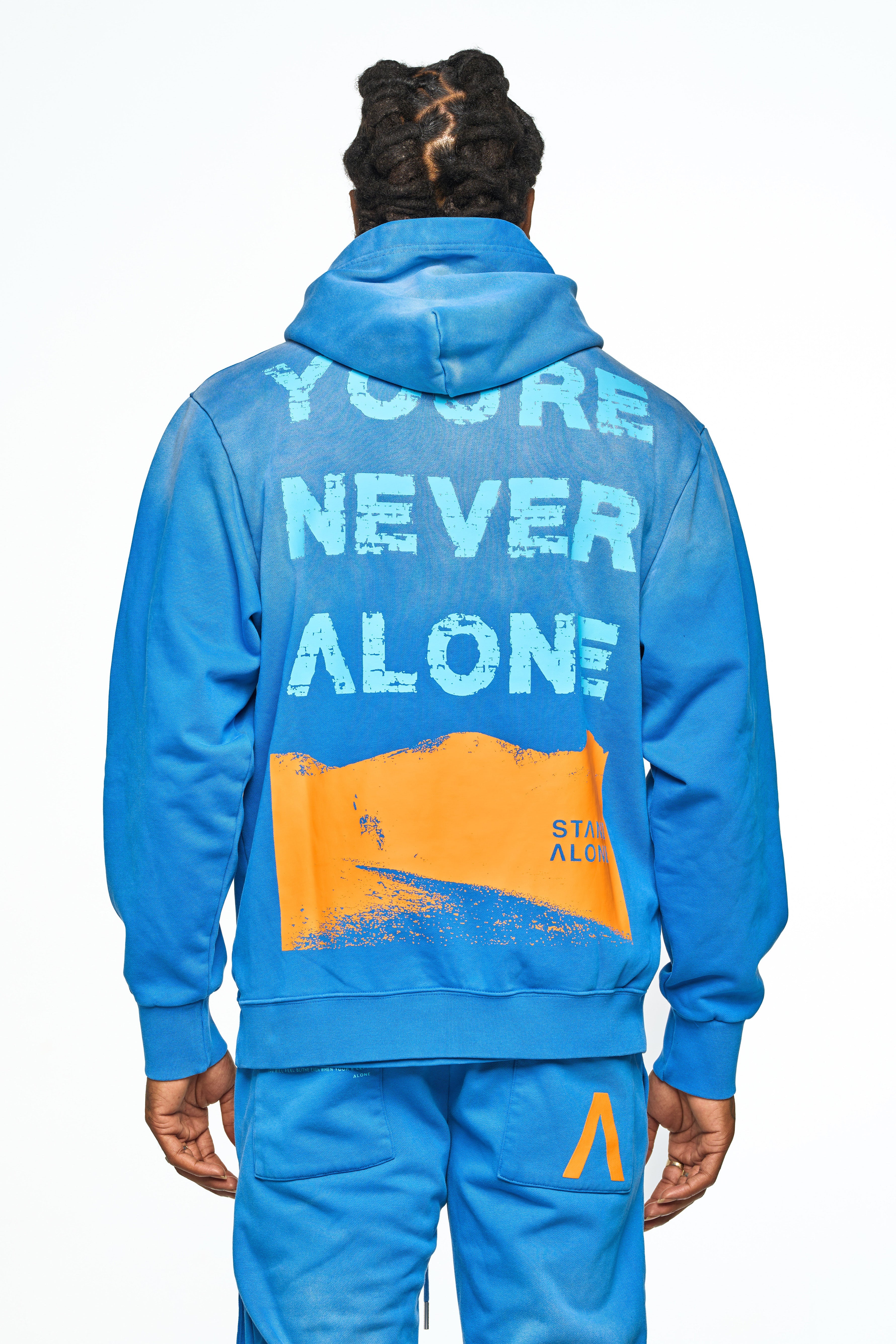 AOLOGNE NEVER ALONE BLUE HOODIE (BLUE)