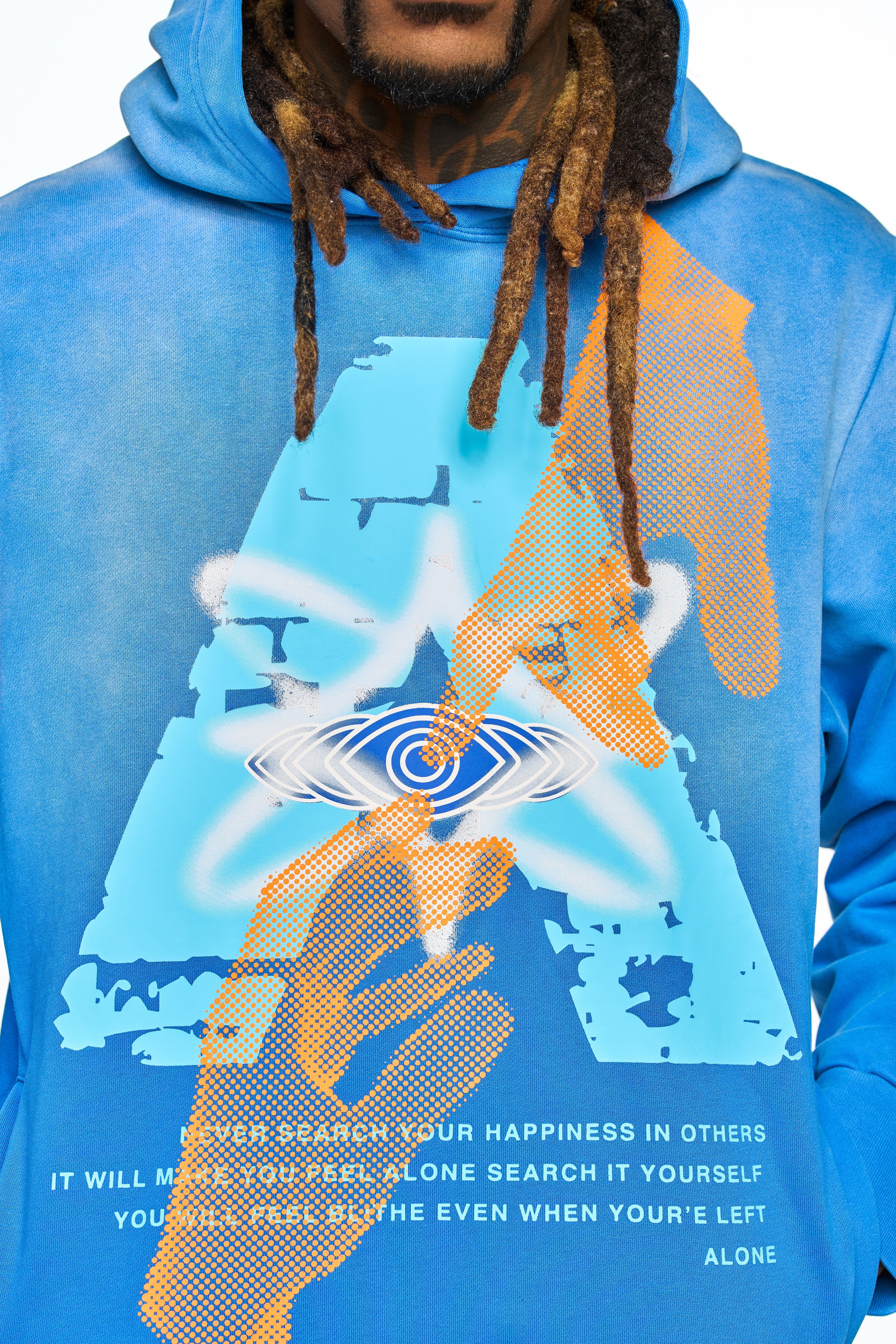 AOLOGNE NEVER ALONE BLUE HOODIE (BLUE)