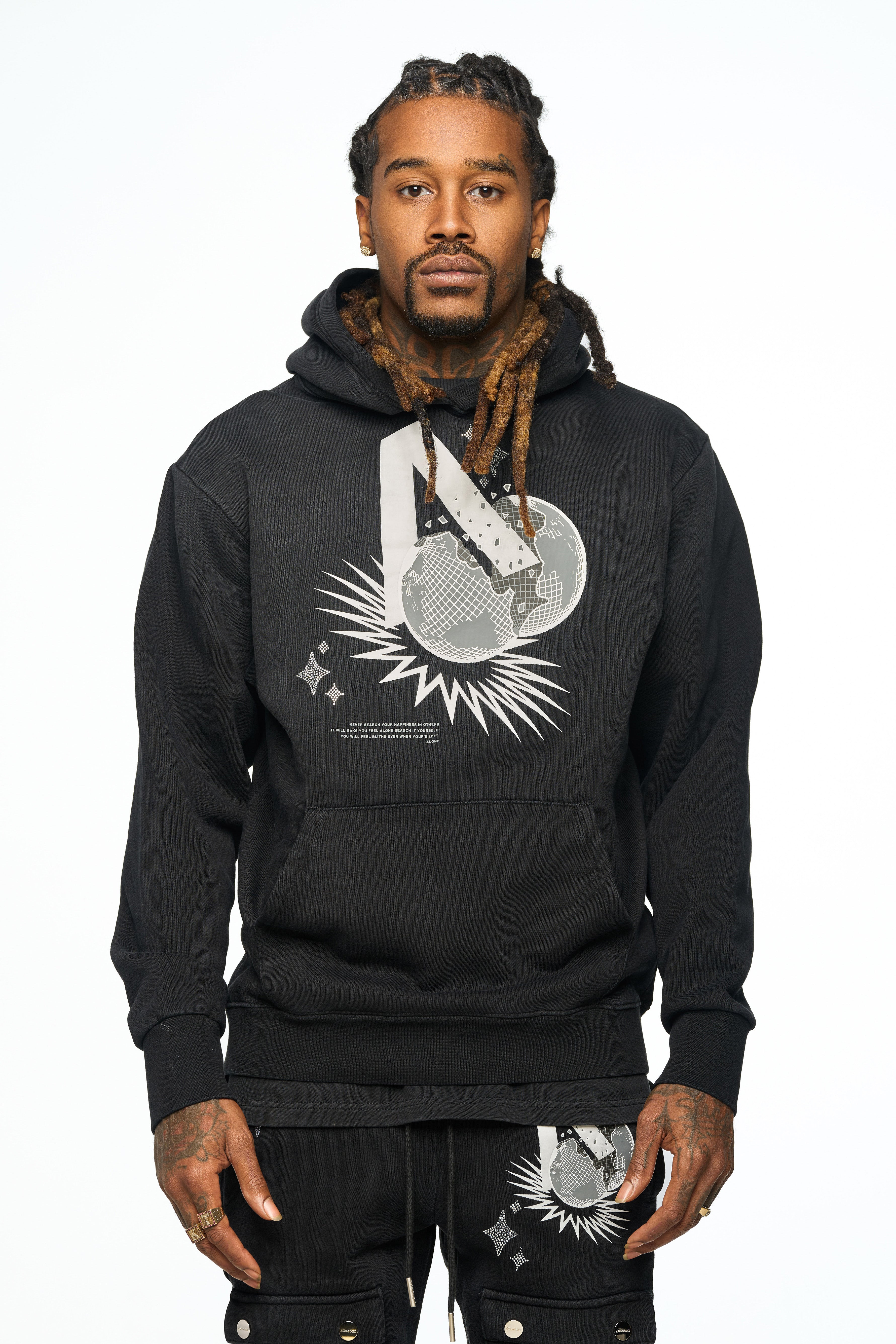 AOLOGNE LONELY WORLD BLACK HOODIE (BLACK)
