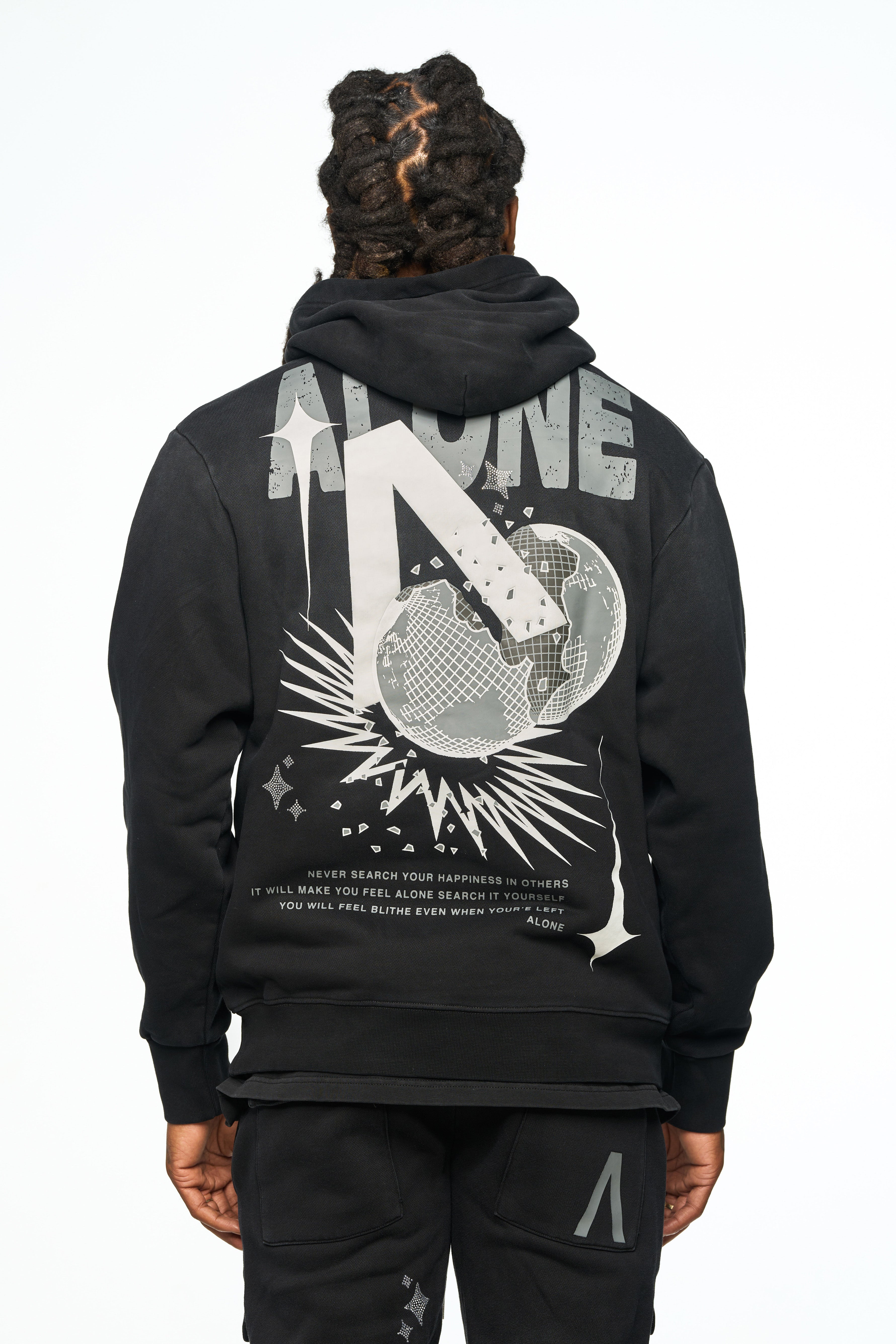 AOLOGNE LONELY WORLD BLACK HOODIE (BLACK)