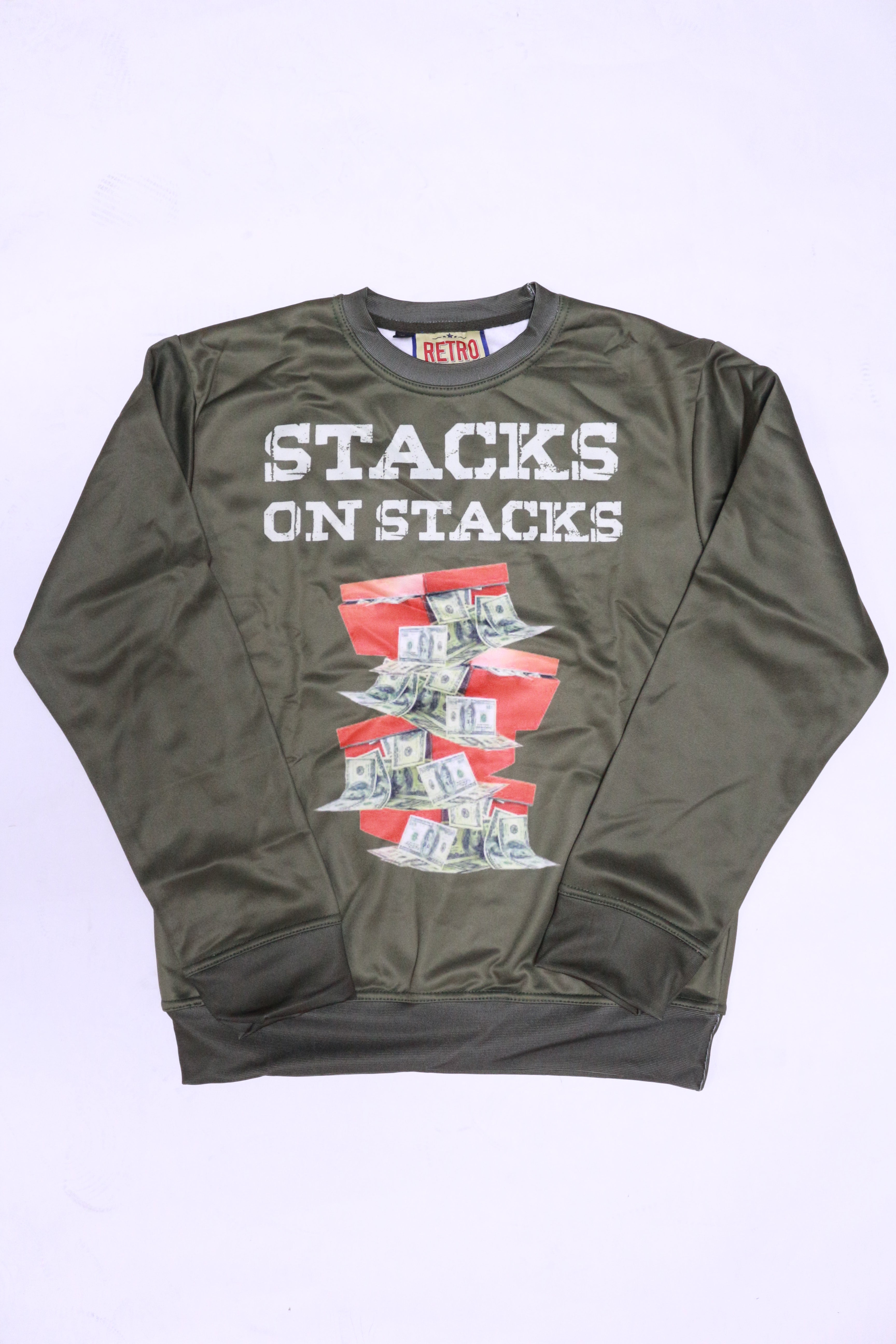 RETRO LABEL Stacks On Stacks Crewneck (Olive)
